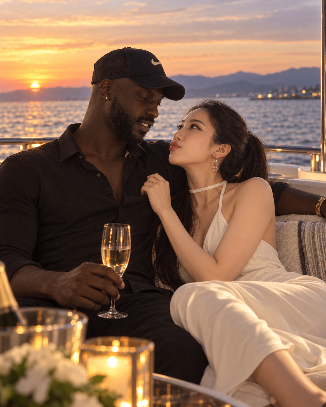 K and Rosa together at sunset on the water